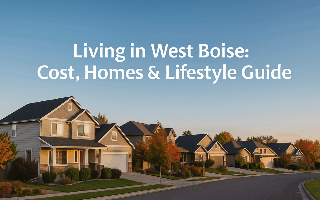 Suburban West Boise neighborhood at sunset with modern family homes and colorful fall trees